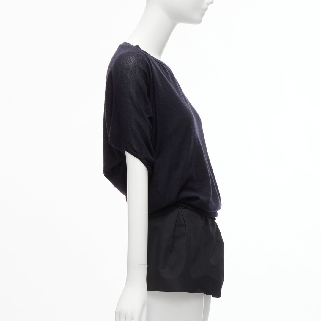 LANVIN 2009 100% cashmere silk contrast black layered tunic top FR34 XS