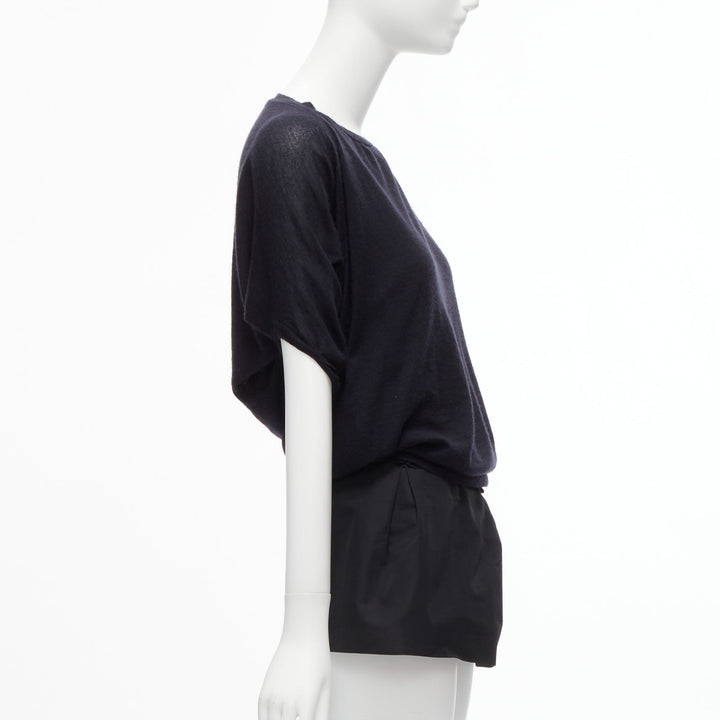 LANVIN 2009 100% cashmere silk contrast black layered tunic top FR34 XS