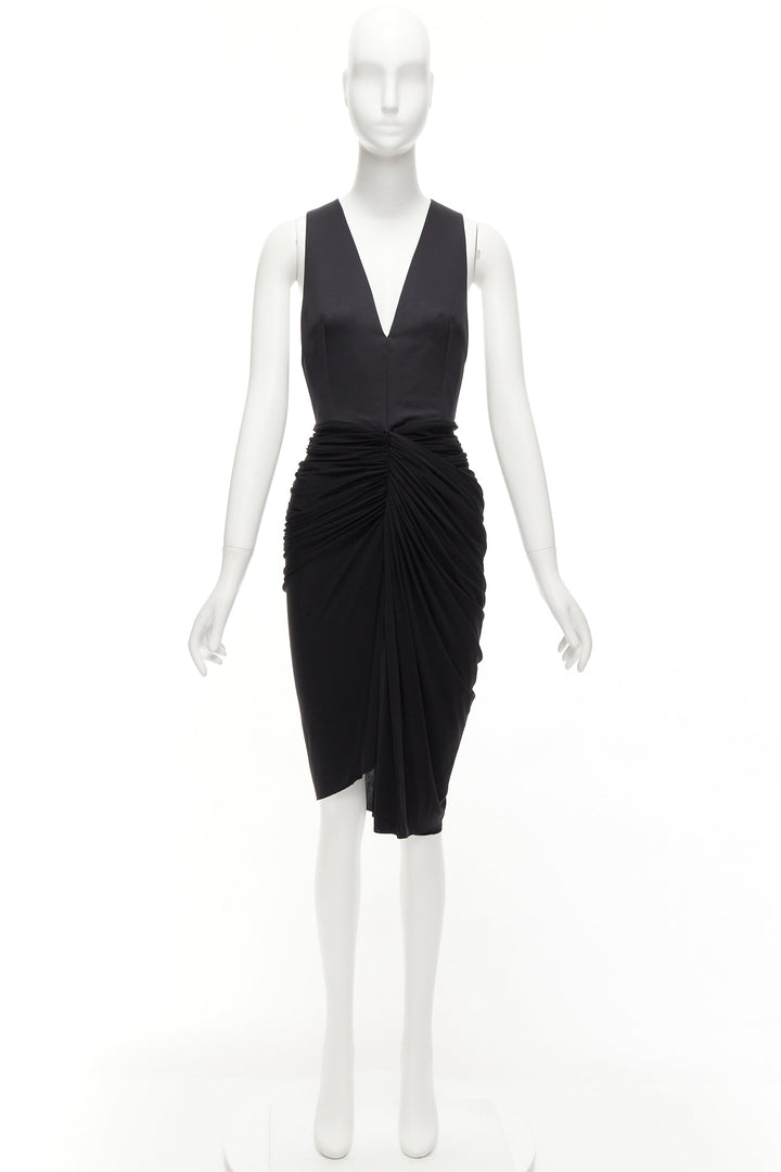 ALEXANDER WANG black front drape vneck silk lined knee codycon dress US4 S