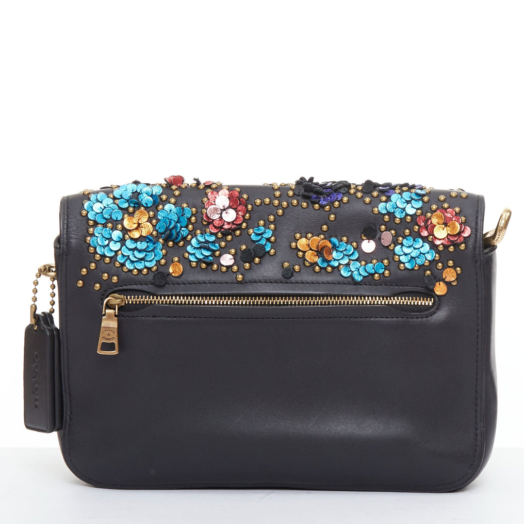 COACH RODARTE Courier multicolour floral applique leather chain crossbody bag