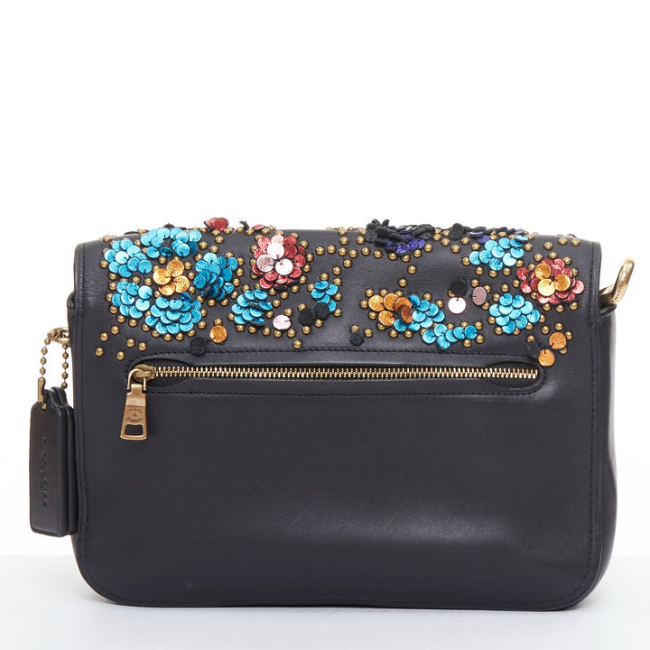 COACH RODARTE Courier multicolour floral applique leather chain crossbody bag