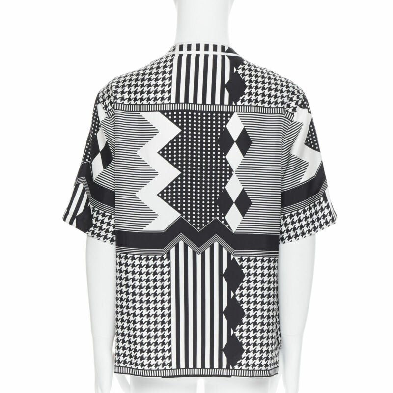 VERSACE Jim Dine red Heart black chevron print baseball silk shirt EU39 M