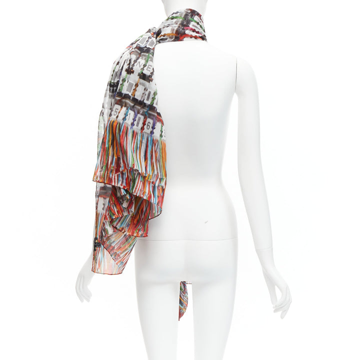 CHANEL multicolor 100% cotton CC logo data centre number print scarf