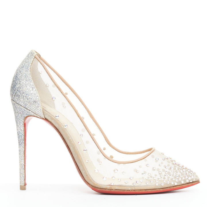 CHRISTIAN LOUBOUTIN Follies 100 clear mesh silver strass bridal pump EU35.5