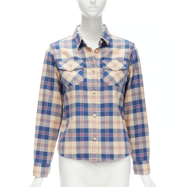 VISVIM cotton blue beige plaid flap pockets button down shirt JP0 XS