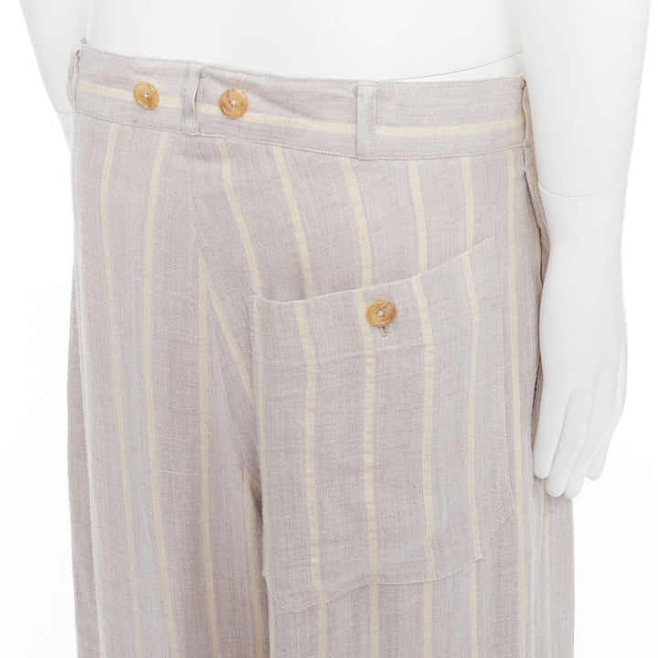 YOHJI YAMAMOTO grey yellow striped rayon linen button waist wide pants M