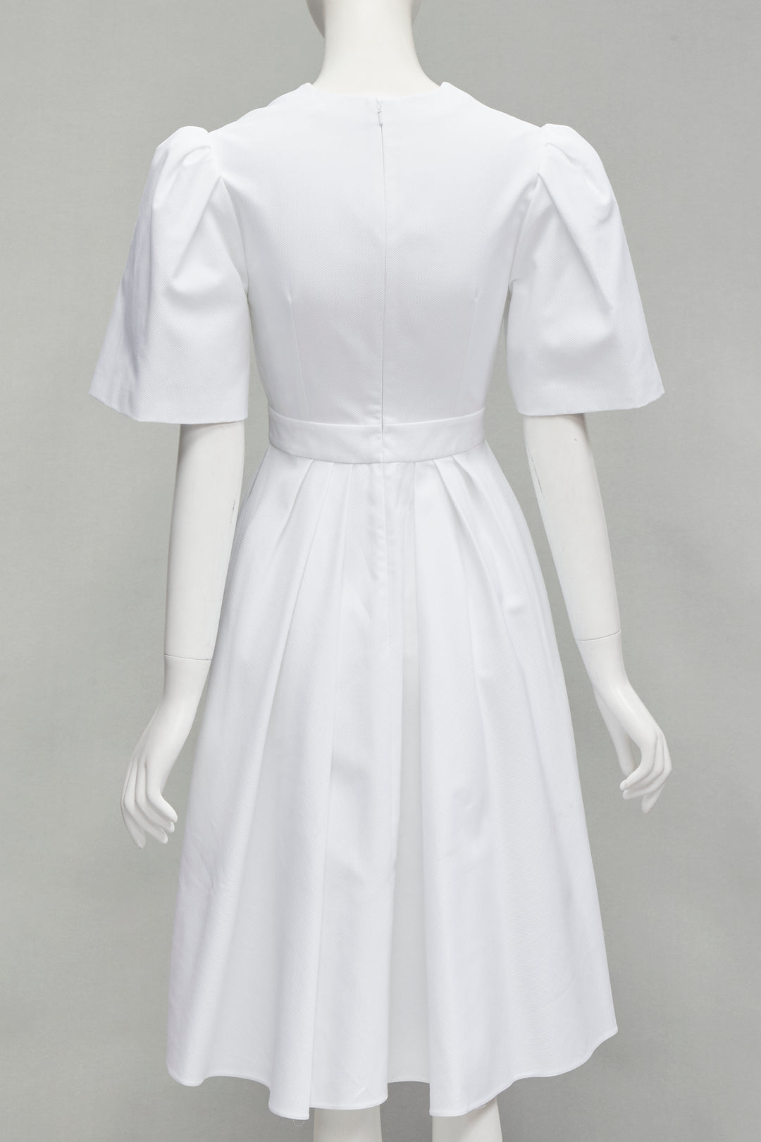 ALEXANDER MCQUEEN white structural bell sleeve V neck midi dress IT38 XS