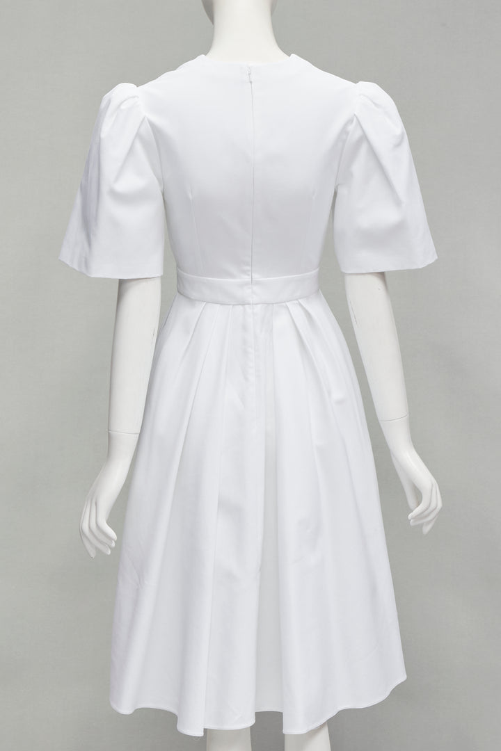 ALEXANDER MCQUEEN white structural bell sleeve V neck midi dress IT38 XS