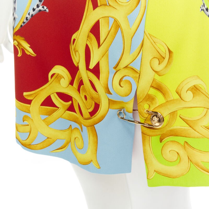VERSACE Pop Acantus Barocco gold Medusa safety pin slit mini skirt IT40 S