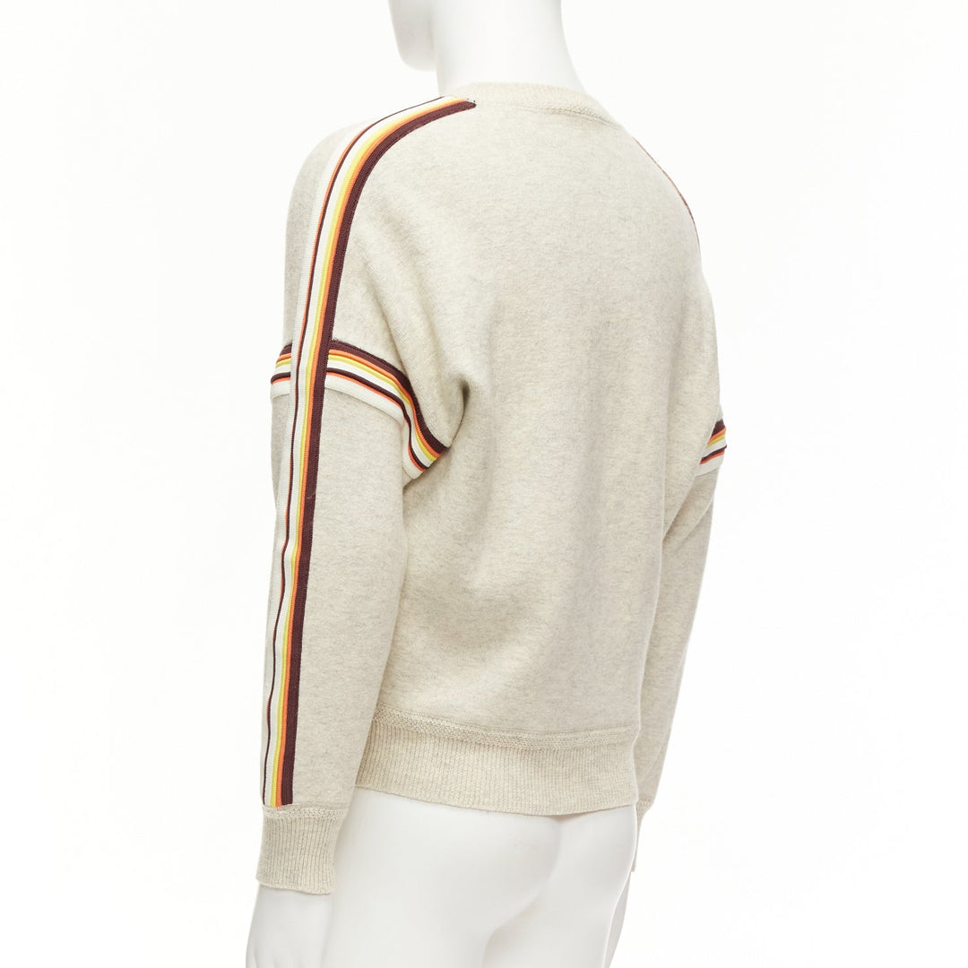 ISABEL MARANT Nelson grey melange cotton striped trim sweatshirt S