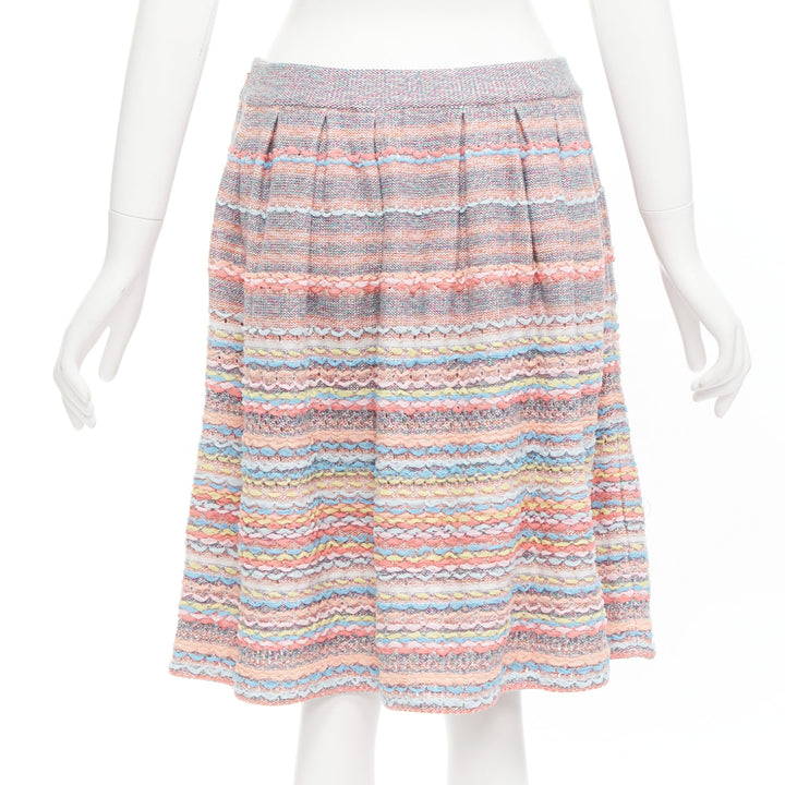 CHANEL 18P rainbow silk cotton cashmere ribbon tweed knee length skirt FR40 L