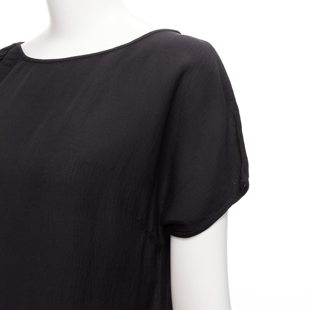 DRIES VAN NOTEN black viscose linen asymmetric flutter sleeve blouse top FR40 L