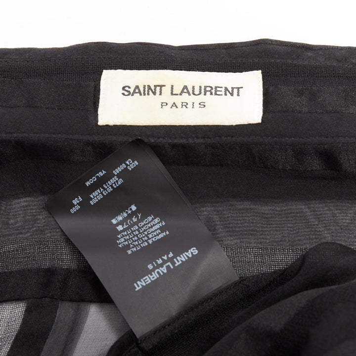 SAINT LAURENT 2013 black 100% silk vertical stripes sheer collared shirt FR36 S
