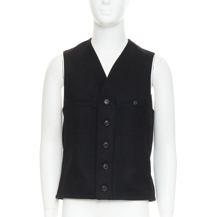 LEMAIRE black virgin wool felt horn buttons pocketed waist coat Sz.2 M