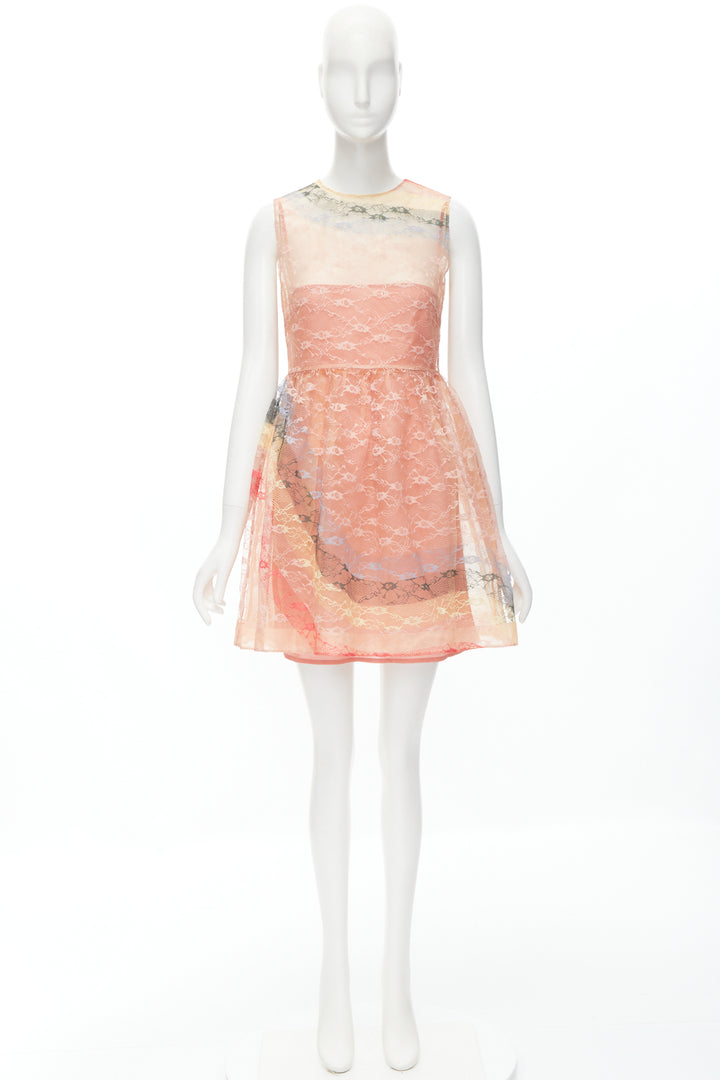 RED VALENTINO peach rainbow lace sleeveless fit flared cocktail dress IT40 S