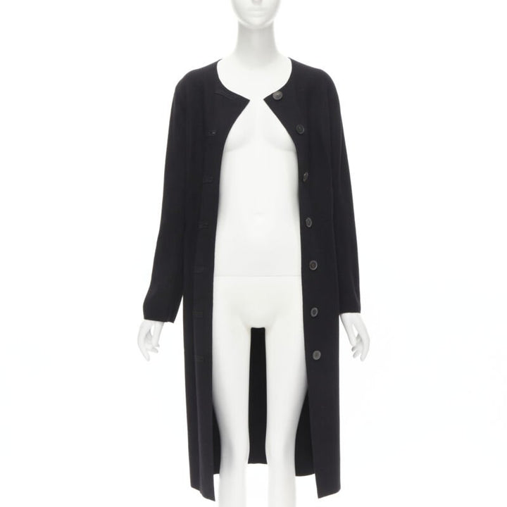 LANVIN Alber Elbaz 2004 black wool pinched darts button front fitted coat FR38 S