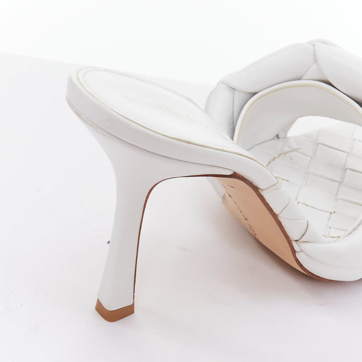BOTTEGA VENETA Lido Optic White maxi woven lambskin mule heels EU37