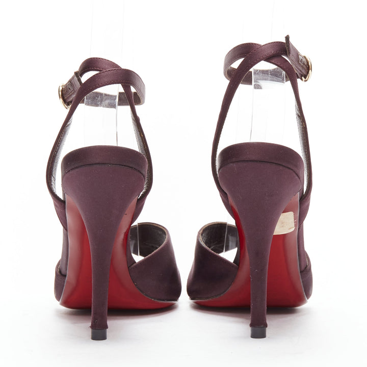 YVES SAINT LAURENT dark purple satin red sole sandal heels EU38