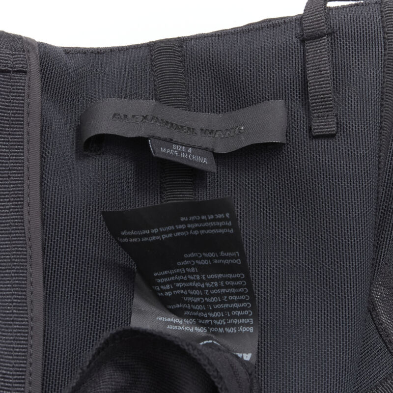 ALEXANDER WANG black built in corset strapless leather pleat back dress US4 S