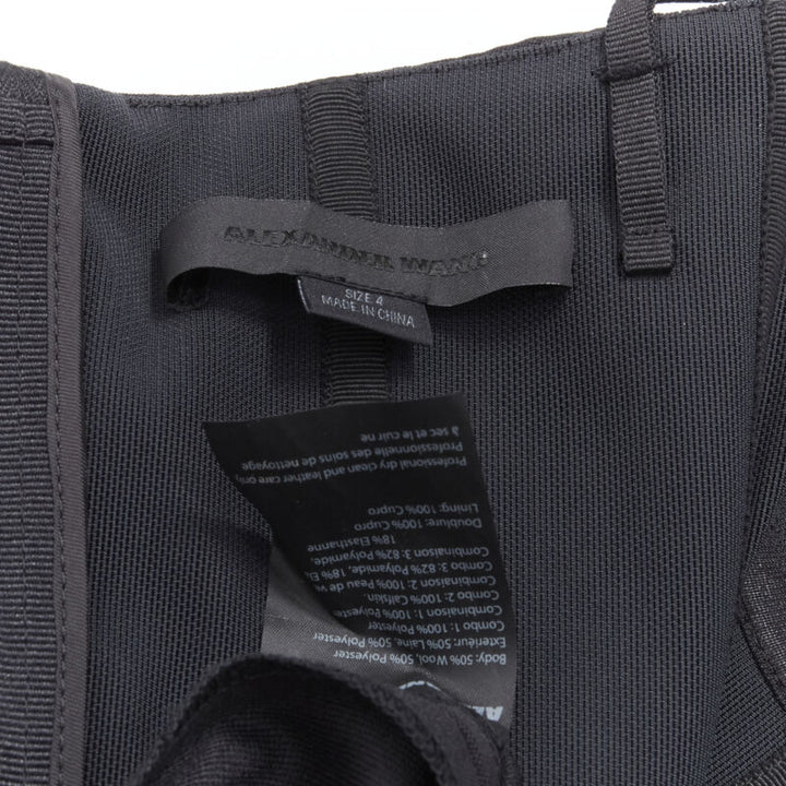 ALEXANDER WANG black built in corset strapless leather pleat back dress US4 S