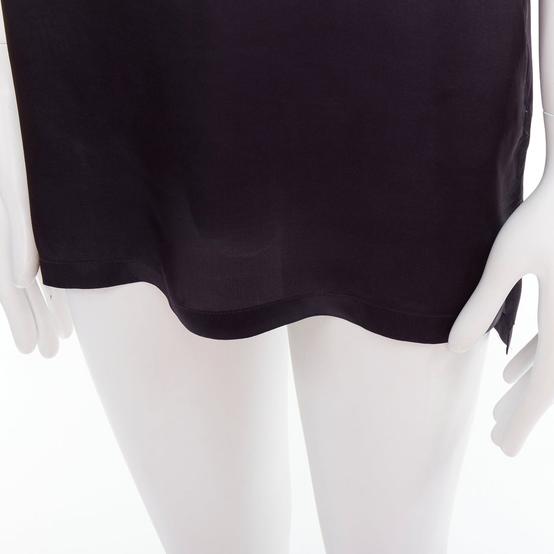 DRIES VAN NOTEN black viscose gothic R print viscose tank top IT46 S