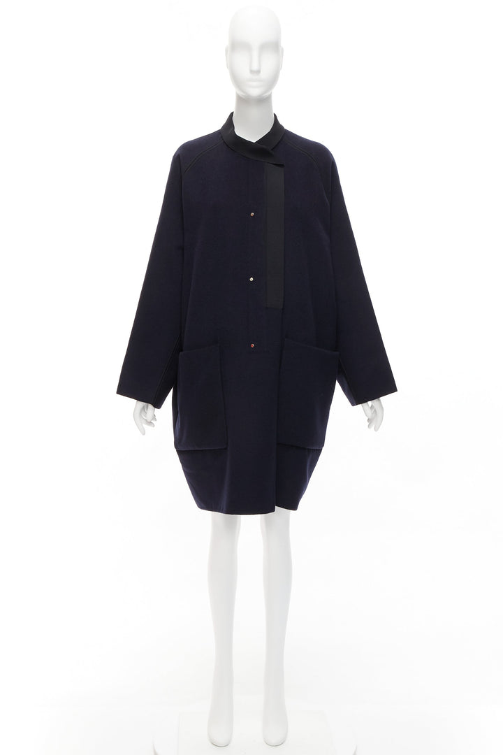 rare HERMES Martin Margiela navy double faced cashmere cocoon coat FR42 XL
