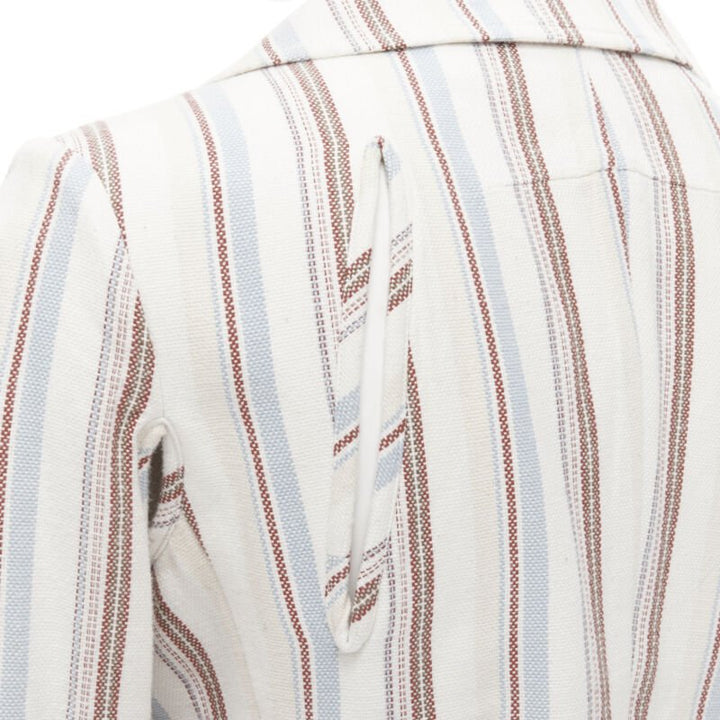 JUNYA WATANABE 1995 beige stripe cotton cut out sleeve double breasted jacket S