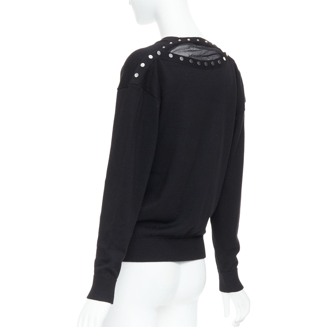 ALEXANDER WANG black merino wool silk trim sheer back cardigan XS