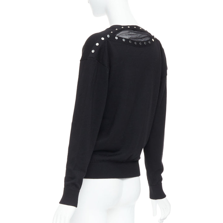 ALEXANDER WANG black merino wool silk trim sheer back cardigan XS
