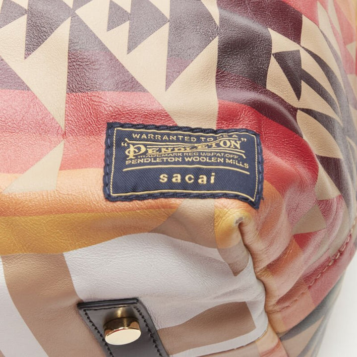 rare SACAI PENDLETON aztec ethnic print brown leather foldover tote bag