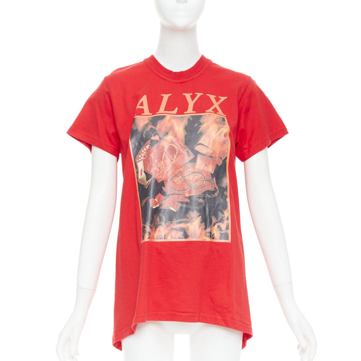 ALYX Love Chaos red cotton jewelry print open back zip tshirt S