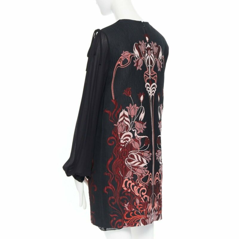 GIAMBA GIAMBATTISTA VALLI black red floral loque semi sheer sleeves dress XXS
