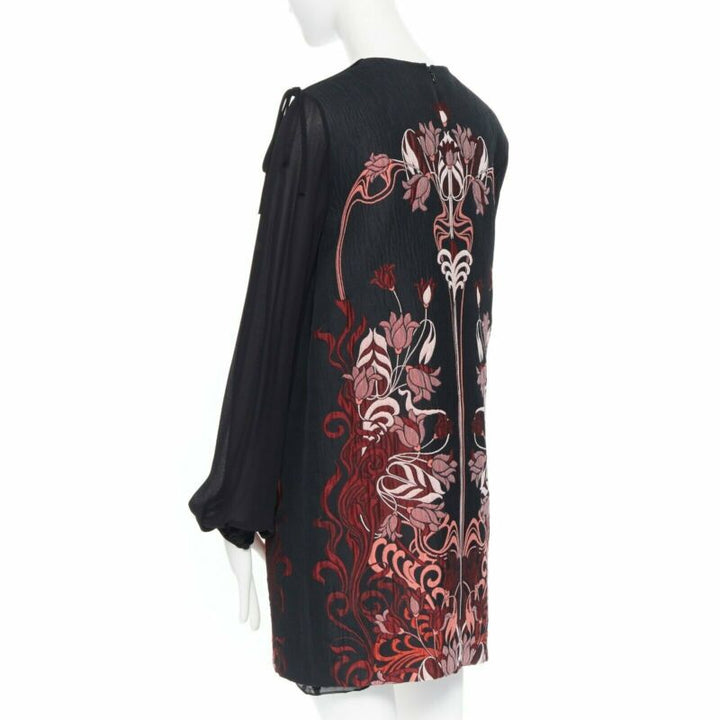 GIAMBA GIAMBATTISTA VALLI black red floral loque semi sheer sleeves dress XXS