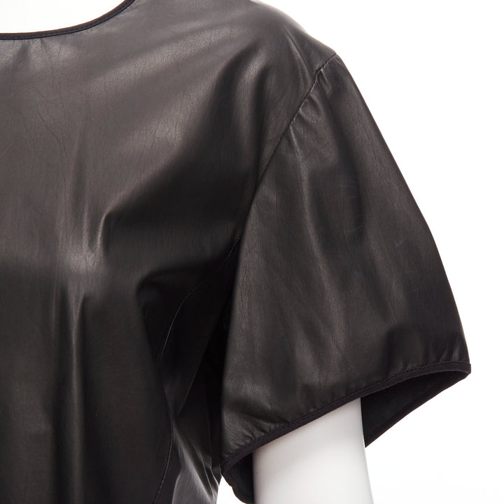 THEYSKENS THEORY black 100% calf leather 3D flare sleeve hi low hem top S