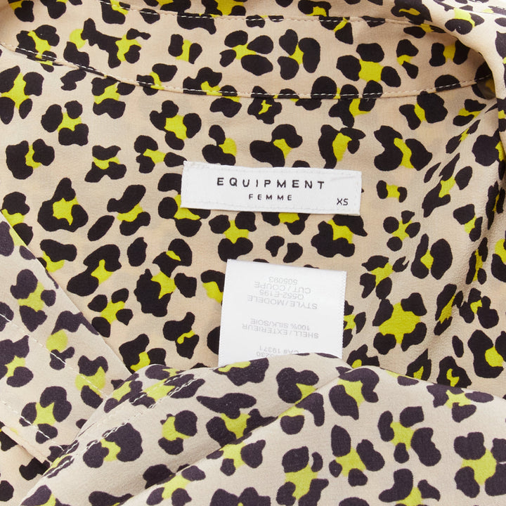 EQUIPMENT 100% silk brown black leopard print long sleeve shirt XS
