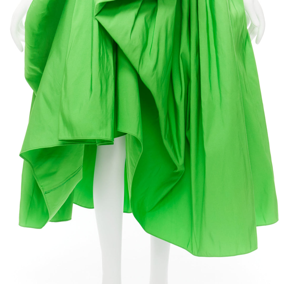 ALEXANDER MCQUEEN 2022 green taffeta bow detail high low cocktail skirt IT38 XS