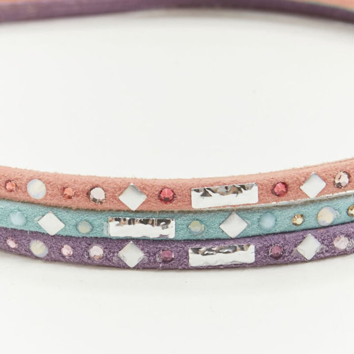 ALEXANDER ZOUARI LOT OF 3 pink teal purple suede crystal embellished headband