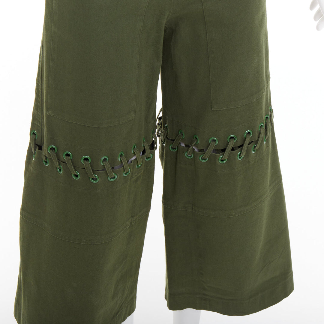 ROSIE ASSOULIN green eyelet lace weaved knee culotte pants US2 S