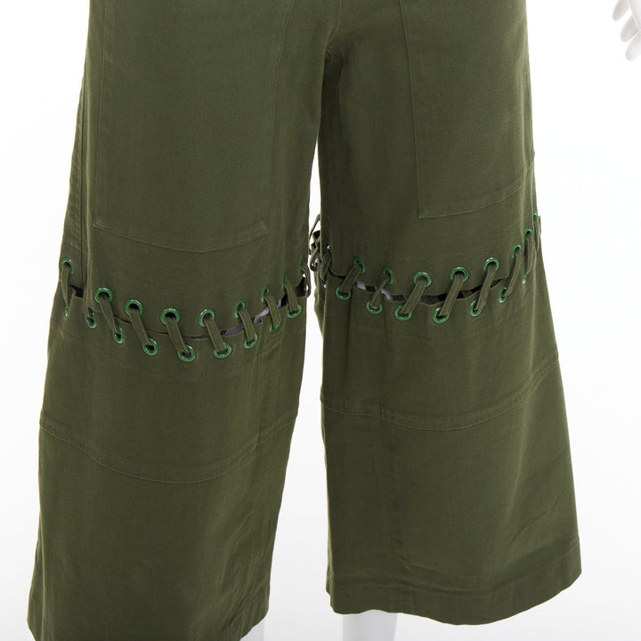 ROSIE ASSOULIN green eyelet lace weaved knee culotte pants US2 S