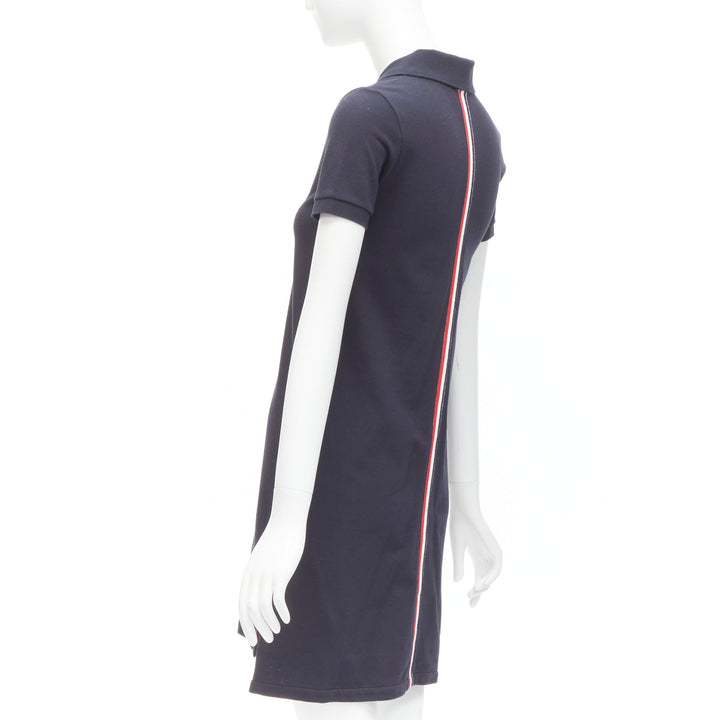 THOM BROWNE navy blue signature stripe webbing pique polo dress IT36 XXS