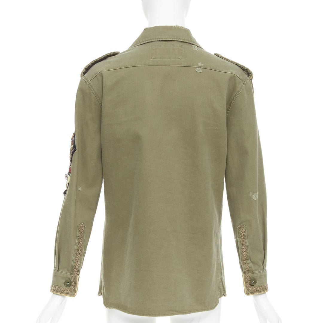 SAINT LAURENT 2018 green cotton military charms badge over shirt FR38 M