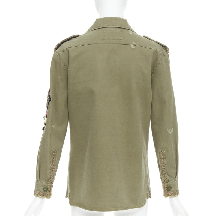 SAINT LAURENT 2018 green cotton military charms badge over shirt FR38 M