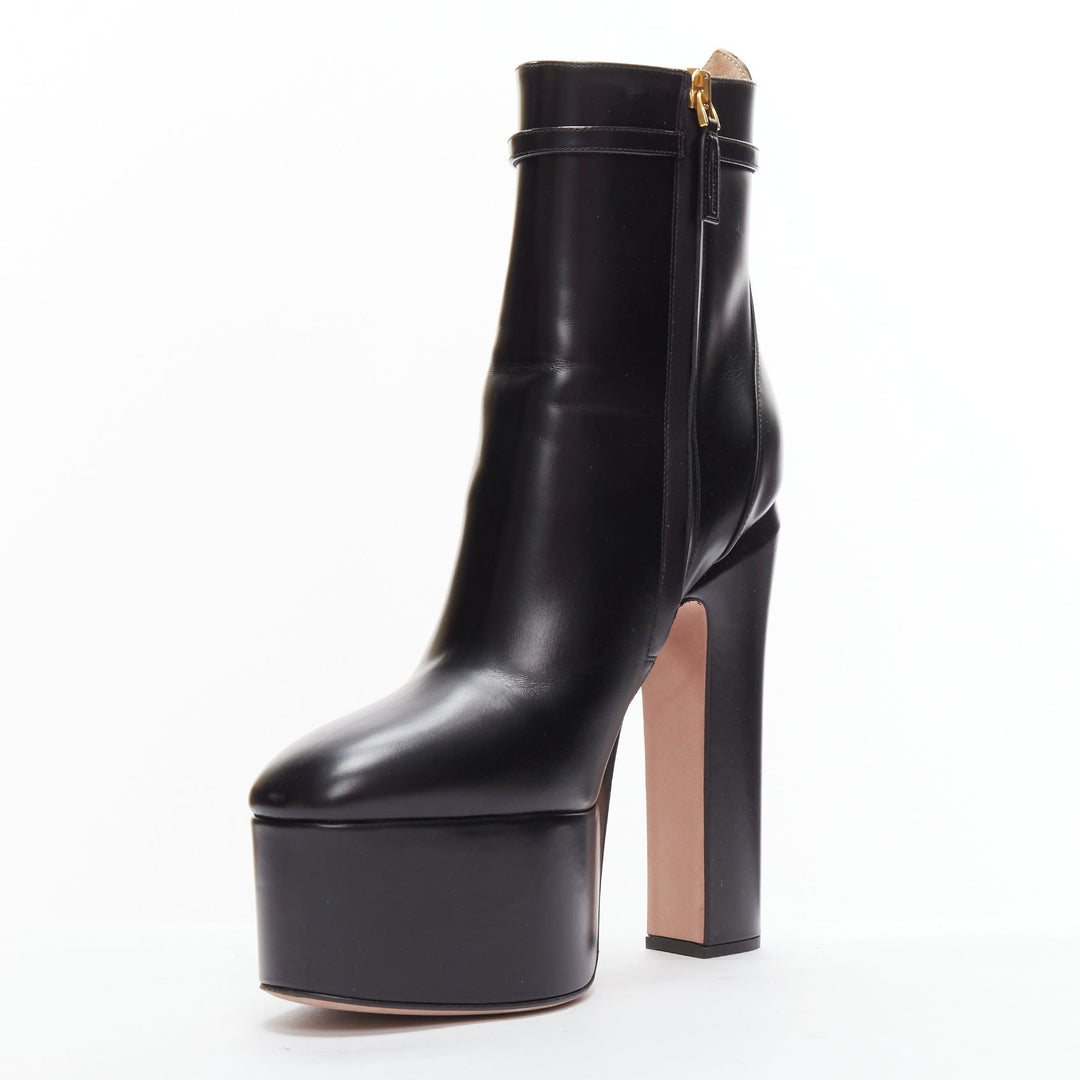 VALENTINO 2023 Tango 155 black leather Vlogo gold buckle platform boots EU39