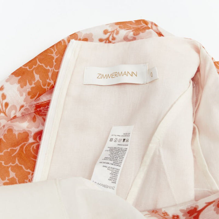 ZIMMERMANN 2022 Runway Postcard orange floral linen seashell belt dress AUS0 XS