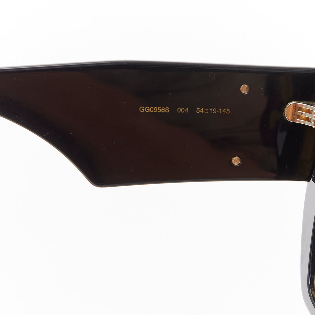 GUCCI GG0956S black gold GG logo yellow lens oversized sunglasses