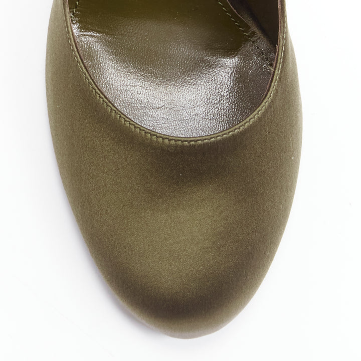 PRADA Lightning Bolt green silk satin gold metal heel pump EU38.5