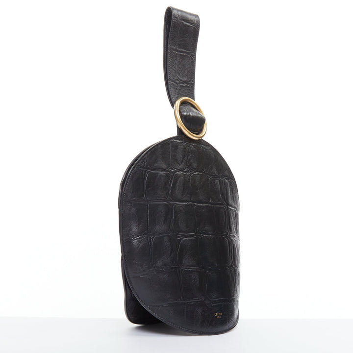 OLD CELINE Phoebe Philo 2015 Runway Curved black embossed leather clutch bag