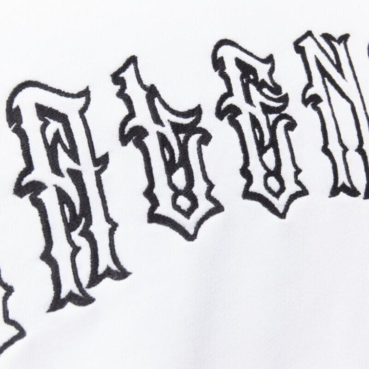 BALENCIAGA 2018 black Gothic Tattoo logo embroidery white cotton hoodie M
