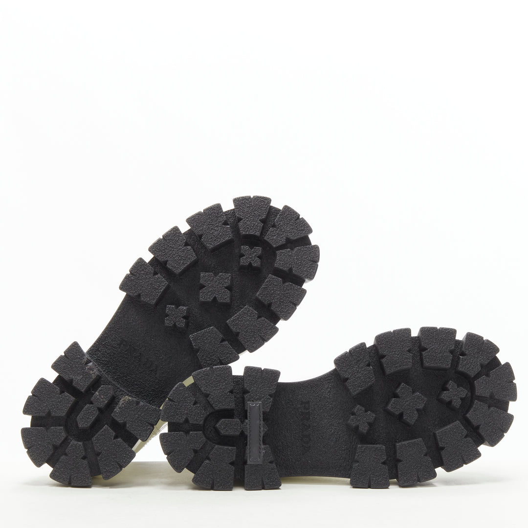 PRADA 2019 Monolith white patent lug sole platform ankle boot  EU36