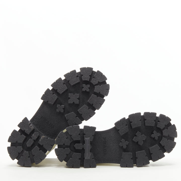 PRADA 2019 Monolith white patent lug sole platform ankle boot  EU36